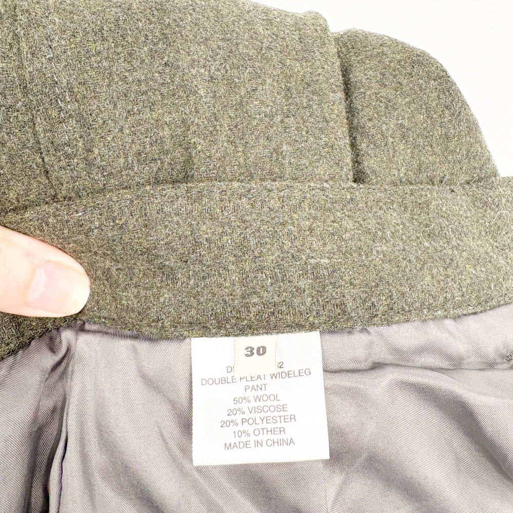 Denimist Womens Dark Olive Wool Blend Double Pleat Wide Leg Trouser Pants 30 - Picture 8 of 10